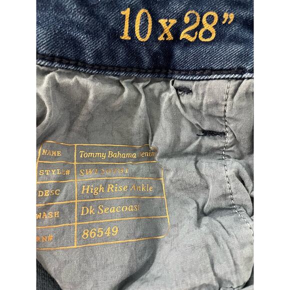 Tommy Bahama High Rise Ankle dark wash blue jeans shiny studded side stripe - Picture 5 of 6